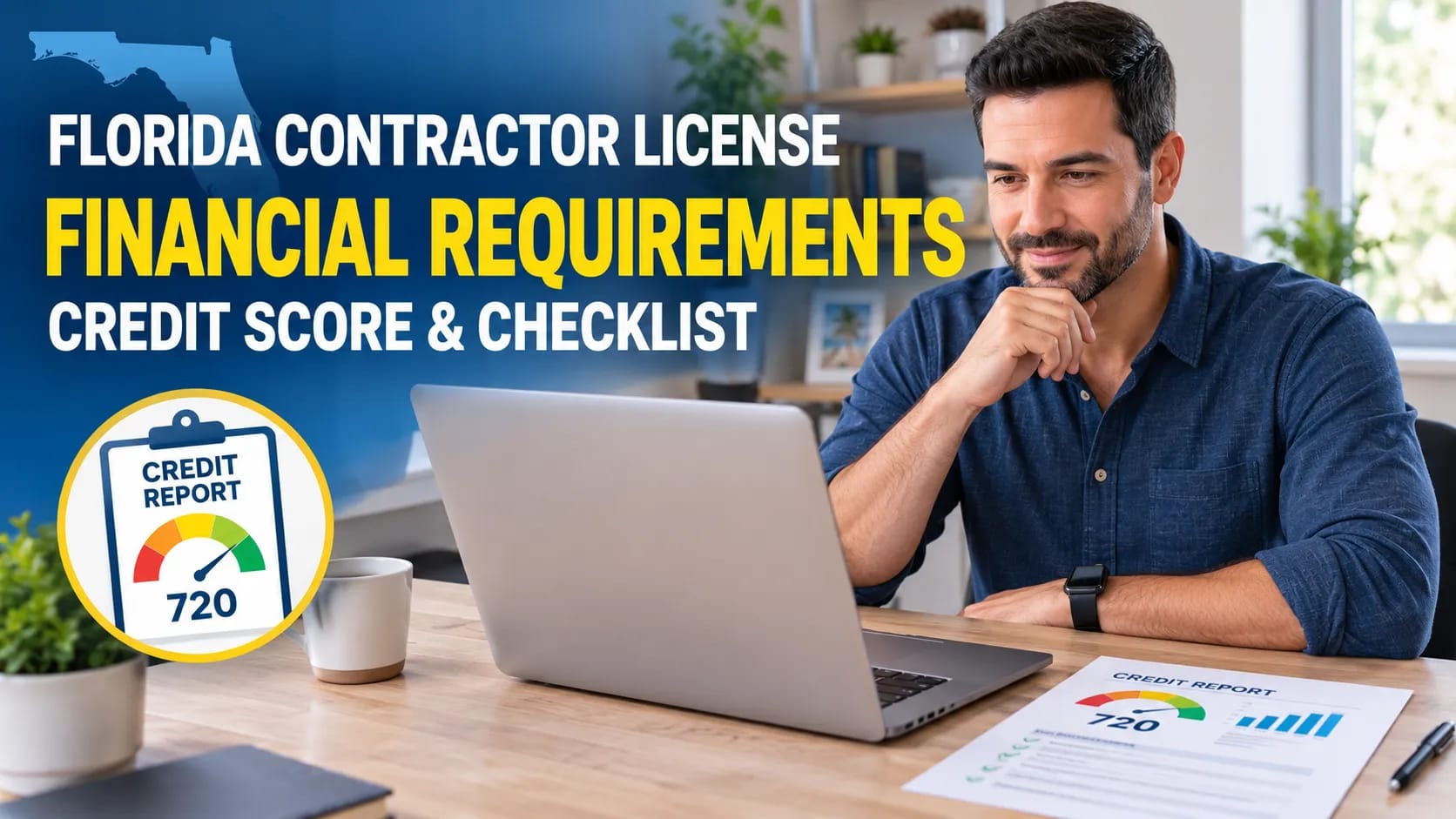 Florida contractor reviewing credit report and financial requirements for a GC license