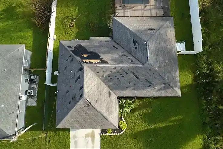 Hurricane roof damage Florida aerial view