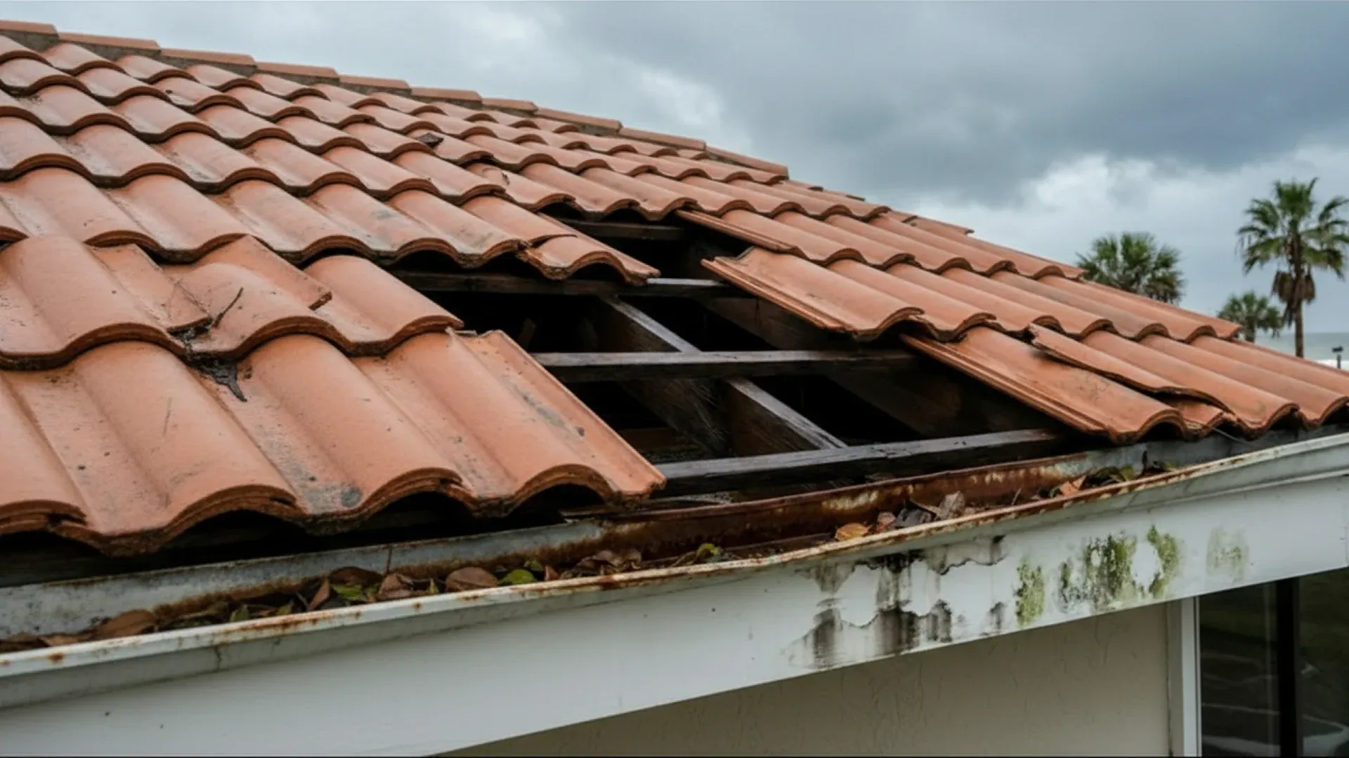 Storm damage tile roof emergency repair