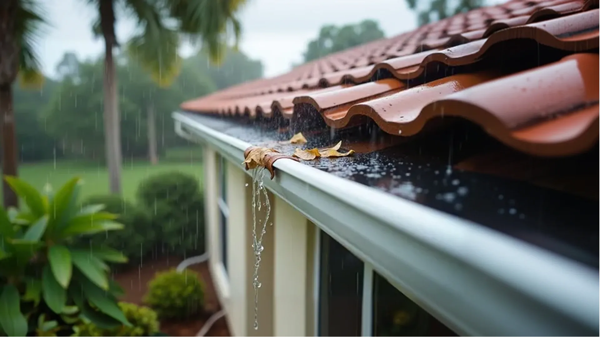 Seamless gutters Florida during heavy rain