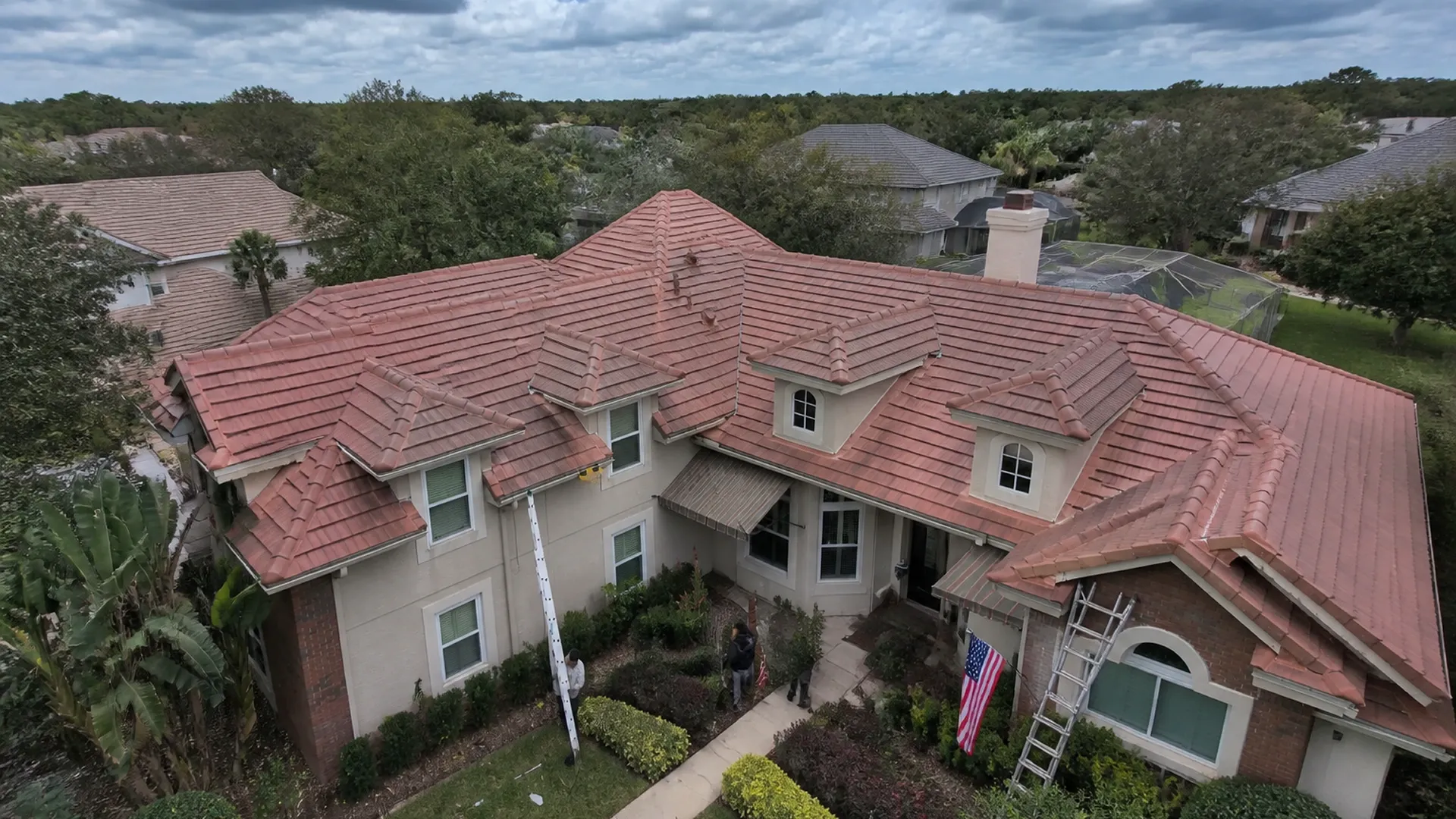 Roof repair house Tampa aerial view